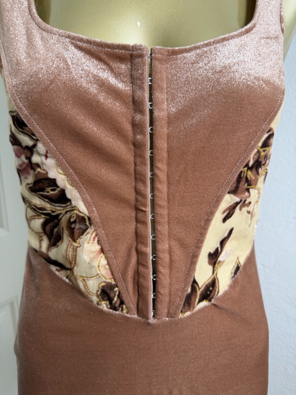 Windsor Rose Gold Velvet Corset Mini Dress with Floral Side Panels - Picture 7 of 7